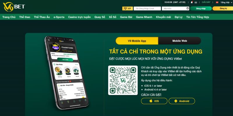 Ứng dụng V9Bet cho phép cá cược mọi lúc mọi nơi